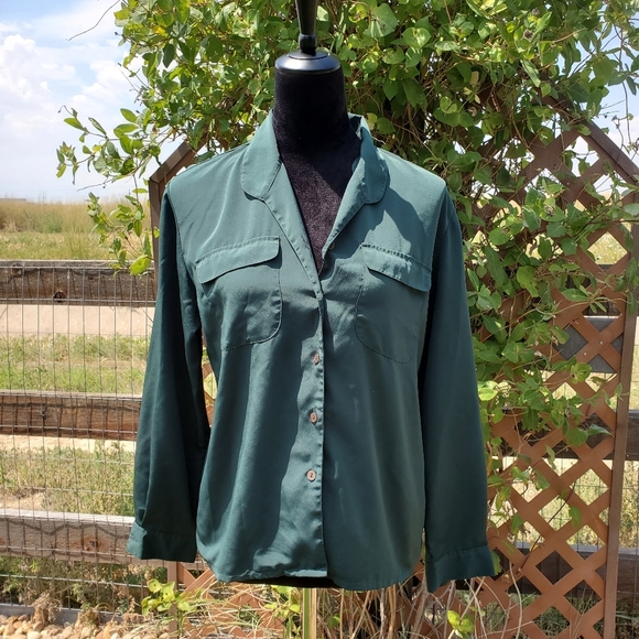 Worthington Women's Petite Green Button-Up Blouse Size 6P EUC - Picture 4 of 11